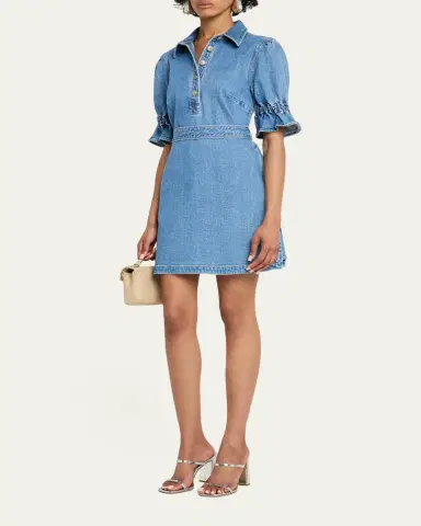 Cinq à Sept Nataly Denim Puff-Sleeve Mini Dress | Thumbnail 4 Cinq à Sept Nataly Denim Puff-Sleeve Mini Dress | Thumbnail 4