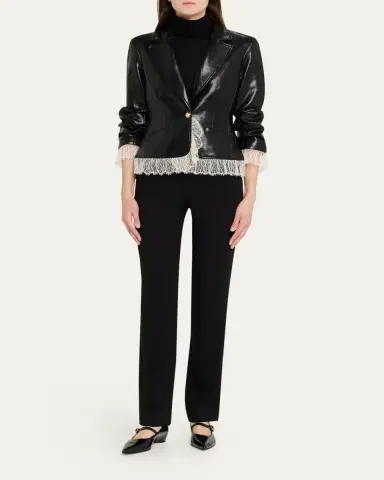 Cinq à Sept Lace-Trim Vegan Leather Blazer | Thumbnail 2 Cinq à Sept Lace-Trim Vegan Leather Blazer | Thumbnail 2