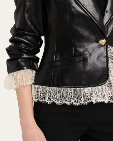 Cinq à Sept Lace-Trim Vegan Leather Blazer | Thumbnail 5 Cinq à Sept Lace-Trim Vegan Leather Blazer | Thumbnail 5