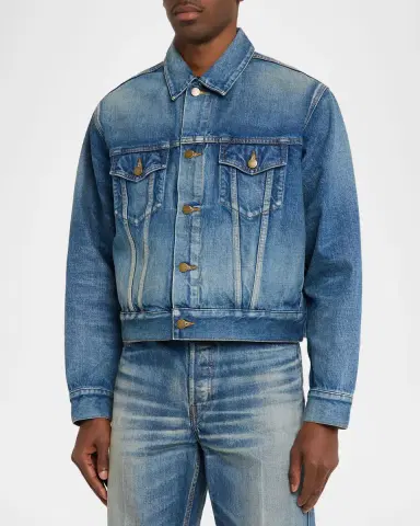 Fear of God Men's Washed Black Denim Trucker Jacket | Thumbnail 3 Fear of God Men's Washed Black Denim Trucker Jacket | Thumbnail 3