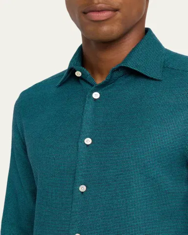 Kiton Men's Modern Fit Cotton Micro-Gingham Sport Shirt | Thumbnail 5 Kiton Men's Modern Fit Cotton Micro-Gingham Sport Shirt | Thumbnail 5