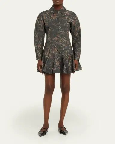 Ganni Printed Long-Sleeve Drop-Waist Shirtdress | Thumbnail 2 Ganni Printed Long-Sleeve Drop-Waist Shirtdress | Thumbnail 2