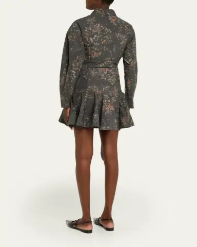 Ganni Printed Long-Sleeve Drop-Waist Shirtdress | Thumbnail 3 Ganni Printed Long-Sleeve Drop-Waist Shirtdress | Thumbnail 3