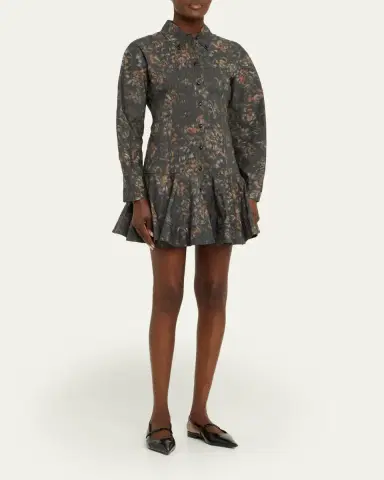 Ganni Printed Long-Sleeve Drop-Waist Shirtdress | Thumbnail 4 Ganni Printed Long-Sleeve Drop-Waist Shirtdress | Thumbnail 4