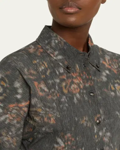 Ganni Printed Long-Sleeve Drop-Waist Shirtdress | Thumbnail 5 Ganni Printed Long-Sleeve Drop-Waist Shirtdress | Thumbnail 5