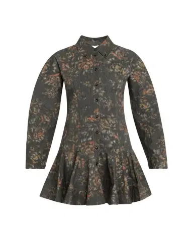 Ganni Printed Long-Sleeve Drop-Waist Shirtdress | Thumbnail 1 Ganni Printed Long-Sleeve Drop-Waist Shirtdress | Thumbnail 1