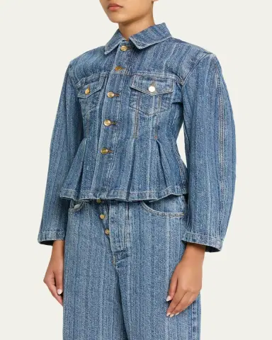 Ganni Pleated Stripe Denim Jacket | Thumbnail 4 Ganni Pleated Stripe Denim Jacket | Thumbnail 4