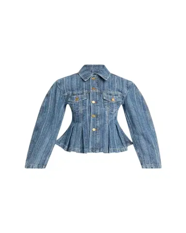Ganni Pleated Stripe Denim Jacket | Thumbnail 1 Ganni Pleated Stripe Denim Jacket | Thumbnail 1