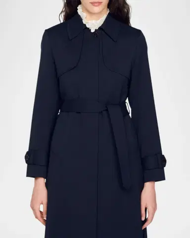 Sandro Navy Pleated-Back Belted Trench Coat | Thumbnail 2 Sandro Navy Pleated-Back Belted Trench Coat | Thumbnail 2