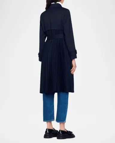Sandro Navy Pleated-Back Belted Trench Coat | Thumbnail 4 Sandro Navy Pleated-Back Belted Trench Coat | Thumbnail 4
