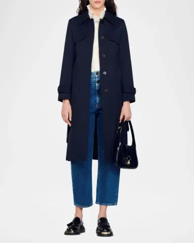 Sandro Navy Pleated-Back Belted Trench Coat | Thumbnail 5 Sandro Navy Pleated-Back Belted Trench Coat | Thumbnail 5