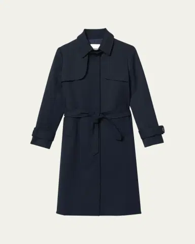Sandro Navy Pleated-Back Belted Trench Coat | Thumbnail 6 Sandro Navy Pleated-Back Belted Trench Coat | Thumbnail 6