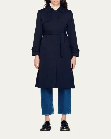 Sandro Navy Pleated-Back Belted Trench Coat | Thumbnail 7 Sandro Navy Pleated-Back Belted Trench Coat | Thumbnail 7