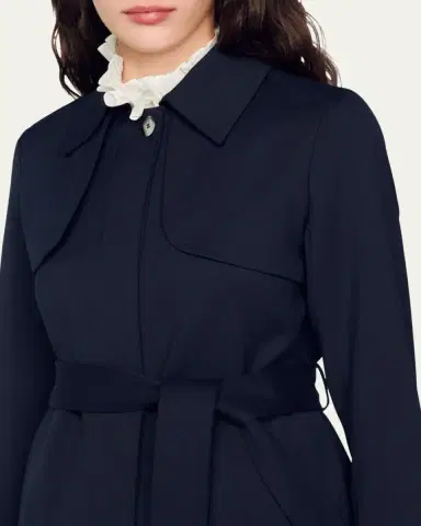 Sandro Navy Pleated-Back Belted Trench Coat | Thumbnail 10 Sandro Navy Pleated-Back Belted Trench Coat | Thumbnail 10