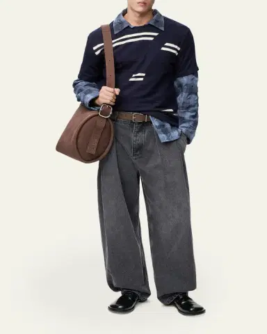 Loewe Men's Leather Label Baggy-Fit Pleated Jeans | Thumbnail 2 Loewe Men's Leather Label Baggy-Fit Pleated Jeans | Thumbnail 2