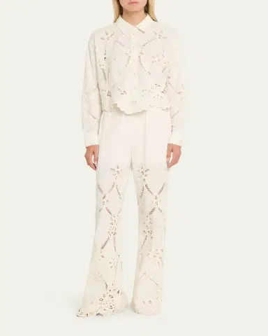 Veronica Beard Daisy Wide-Leg Eyelet Pants | Thumbnail 2 Veronica Beard Daisy Wide-Leg Eyelet Pants | Thumbnail 2