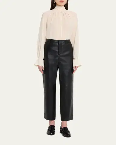 Vince Mid-Rise Straight Leather Pants | Thumbnail 2 Vince Mid-Rise Straight Leather Pants | Thumbnail 2