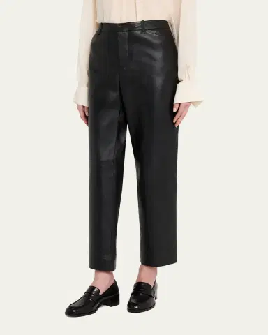 Vince Mid-Rise Straight Leather Pants | Thumbnail 4 Vince Mid-Rise Straight Leather Pants | Thumbnail 4