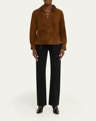 AEXAE Long-Sleeve Lace-Up Suede Top | Thumbnail 2 AEXAE Long-Sleeve Lace-Up Suede Top | Thumbnail 2