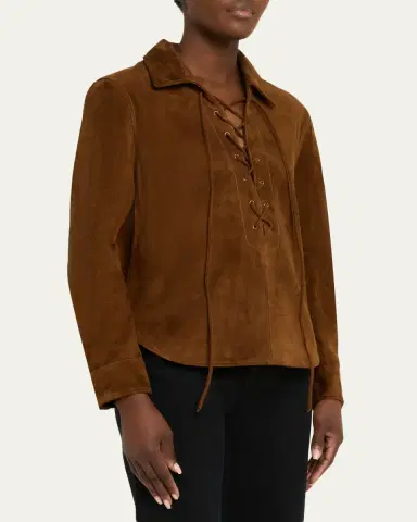 AEXAE Long-Sleeve Lace-Up Suede Top | Thumbnail 4 AEXAE Long-Sleeve Lace-Up Suede Top | Thumbnail 4