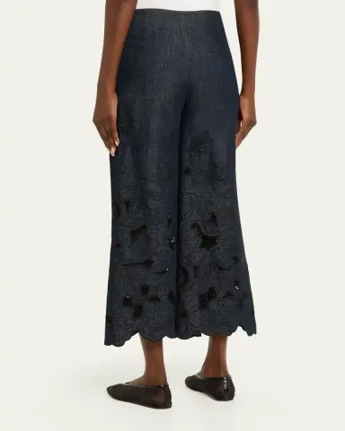 Veronica Beard Osborne Embroidered Chambray Pants | Thumbnail 3 Veronica Beard Osborne Embroidered Chambray Pants | Thumbnail 3