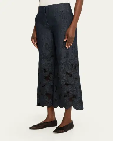 Veronica Beard Osborne Embroidered Chambray Pants | Thumbnail 4 Veronica Beard Osborne Embroidered Chambray Pants | Thumbnail 4