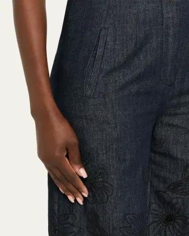 Veronica Beard Osborne Embroidered Chambray Pants | Thumbnail 5 Veronica Beard Osborne Embroidered Chambray Pants | Thumbnail 5