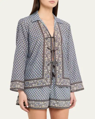 Veronica Beard Eva Scarf-Print Tie Blouse | Thumbnail 4 Veronica Beard Eva Scarf-Print Tie Blouse | Thumbnail 4