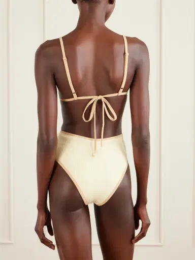 Johanna Ortiz Playa Del Río Shell-embellished Seersucker Triangle Bikini Top | Thumbnail 3 Johanna Ortiz Playa Del Río Shell-embellished Seersucker Triangle Bikini Top | Thumbnail 3