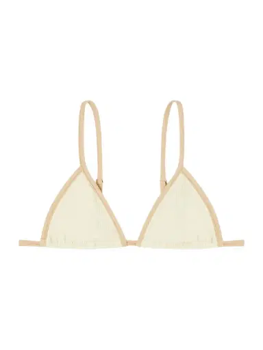 Johanna Ortiz Playa Del Río Shell-embellished Seersucker Triangle Bikini Top | Thumbnail 1 Johanna Ortiz Playa Del Río Shell-embellished Seersucker Triangle Bikini Top | Thumbnail 1