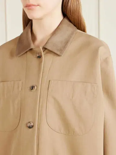 Khaite Wyatt Suede-trimmed Cotton-gabardine Jacket | Thumbnail 4 Khaite Wyatt Suede-trimmed Cotton-gabardine Jacket | Thumbnail 4