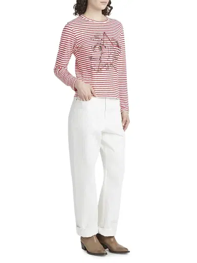 Golden Goose Women's Golden Striped Embroidered Long-Sleeve T-Shirt - White Red | Thumbnail 2 Golden Goose Women's Golden Striped Embroidered Long-Sleeve T-Shirt - White Red | Thumbnail 2