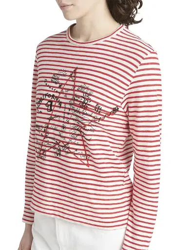 Golden Goose Women's Golden Striped Embroidered Long-Sleeve T-Shirt - White Red | Thumbnail 4 Golden Goose Women's Golden Striped Embroidered Long-Sleeve T-Shirt - White Red | Thumbnail 4