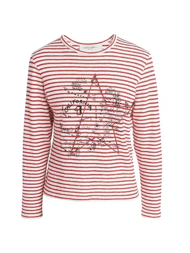 Golden Goose Women's Golden Striped Embroidered Long-Sleeve T-Shirt - White Red | Thumbnail 1 Golden Goose Women's Golden Striped Embroidered Long-Sleeve T-Shirt - White Red | Thumbnail 1