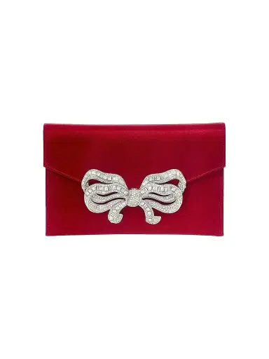 Judith Leiber Couture Women's Bow Crystal & Satin Envelope Clutch - Silver Crimson | Thumbnail 1 Judith Leiber Couture Women's Bow Crystal & Satin Envelope Clutch - Silver Crimson | Thumbnail 1