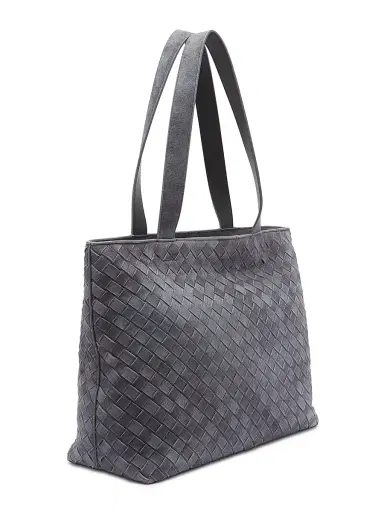 Bottega Veneta Men's Small Intrecciato Suede Zip Tote Bag - Cloudy | Thumbnail 4 Bottega Veneta Men's Small Intrecciato Suede Zip Tote Bag - Cloudy | Thumbnail 4