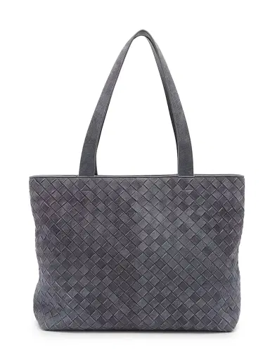 Bottega Veneta Men's Small Intrecciato Suede Zip Tote Bag - Cloudy | Thumbnail 1 Bottega Veneta Men's Small Intrecciato Suede Zip Tote Bag - Cloudy | Thumbnail 1