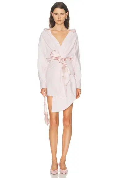 AREA Satin Knot Oxford Shirt Dress | Thumbnail 1 AREA Satin Knot Oxford Shirt Dress | Thumbnail 1