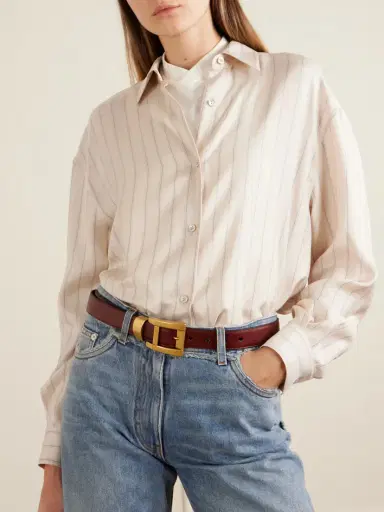 Versace Pinstriped Silk-twill Shirt | Thumbnail 2 Versace Pinstriped Silk-twill Shirt | Thumbnail 2