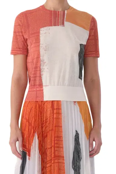 Jason Wu Collection SHORT SLEEVE KNIT TOP WITH CAT PAWS ARTWORK BY ROBERT RAUSCHENBERG | Thumbnail 1 Jason Wu Collection SHORT SLEEVE KNIT TOP WITH CAT PAWS ARTWORK BY ROBERT RAUSCHENBERG | Thumbnail 1