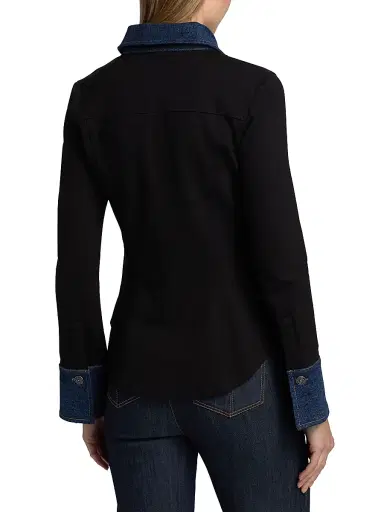 Cinq à Sept Women's Aliza Denim-Trimmed Button-Front Top - Black Fontaine | Thumbnail 5 Cinq à Sept Women's Aliza Denim-Trimmed Button-Front Top - Black Fontaine | Thumbnail 5