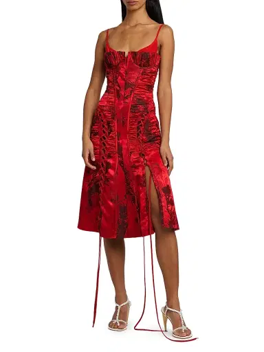 McQueen Women's London Flowers Lace-Up Midi-Dress - Dark Pink | Thumbnail 3 McQueen Women's London Flowers Lace-Up Midi-Dress - Dark Pink | Thumbnail 3