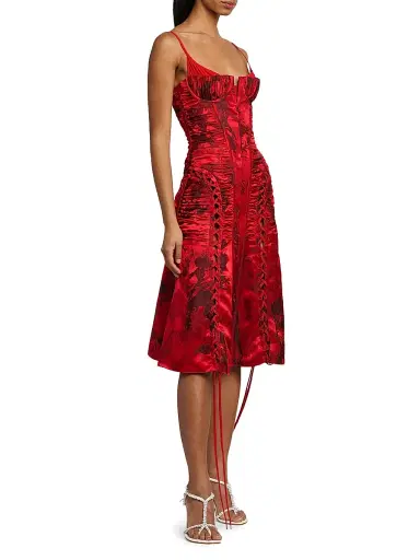 McQueen Women's London Flowers Lace-Up Midi-Dress - Dark Pink | Thumbnail 4 McQueen Women's London Flowers Lace-Up Midi-Dress - Dark Pink | Thumbnail 4