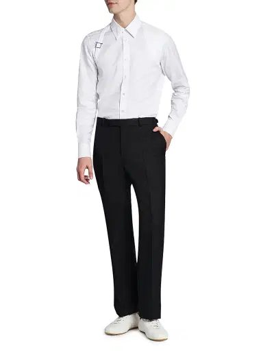 McQueen Men's Harness Skull Jacquard Cotton Shirt - Optical White | Thumbnail 2 McQueen Men's Harness Skull Jacquard Cotton Shirt - Optical White | Thumbnail 2