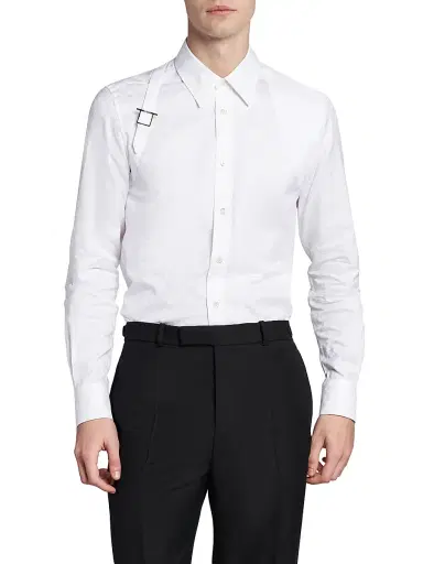 McQueen Men's Harness Skull Jacquard Cotton Shirt - Optical White | Thumbnail 3 McQueen Men's Harness Skull Jacquard Cotton Shirt - Optical White | Thumbnail 3