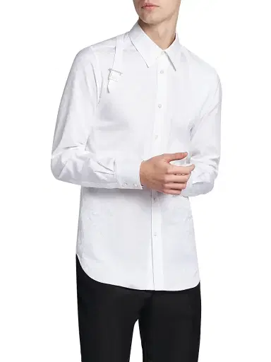 McQueen Men's Harness Skull Jacquard Cotton Shirt - Optical White | Thumbnail 4 McQueen Men's Harness Skull Jacquard Cotton Shirt - Optical White | Thumbnail 4