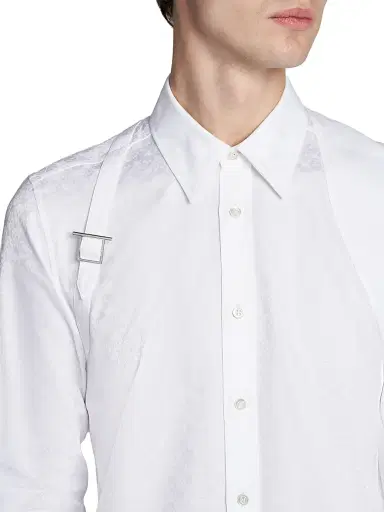 McQueen Men's Harness Skull Jacquard Cotton Shirt - Optical White | Thumbnail 6 McQueen Men's Harness Skull Jacquard Cotton Shirt - Optical White | Thumbnail 6