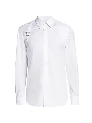 McQueen Men's Harness Skull Jacquard Cotton Shirt - Optical White | Thumbnail 1 McQueen Men's Harness Skull Jacquard Cotton Shirt - Optical White | Thumbnail 1