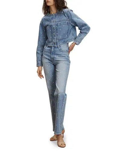 Veronica Beard Women's Dylan Embellished High-Rise Straight-Leg Jeans | Thumbnail 2 Veronica Beard Women's Dylan Embellished High-Rise Straight-Leg Jeans | Thumbnail 2