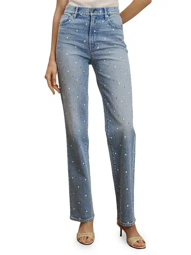 Veronica Beard Women's Dylan Embellished High-Rise Straight-Leg Jeans | Thumbnail 3 Veronica Beard Women's Dylan Embellished High-Rise Straight-Leg Jeans | Thumbnail 3